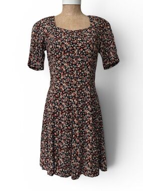 Vintage 90s Elizabeth Wayman Floral Rayon Dress Cottagecore Size 6